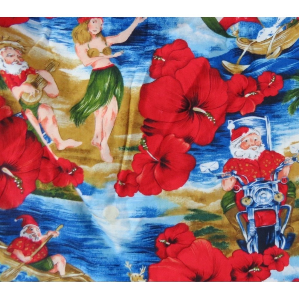 VTG Kalaheo Hawaiian Shirt Santa Christmas Mele Kalikimaka Hula Hibiscus Men Red